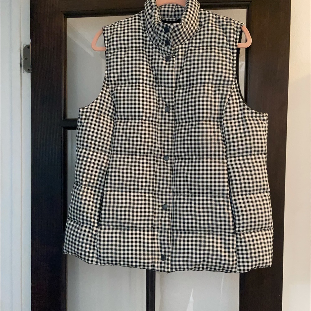 J Jill Puffer Vest B/W Checked LARGE EUC
